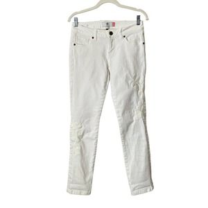 CAbi Women's Cream Slim Boyfriend Floral Embroidered Low Rise Jeans - Size 2